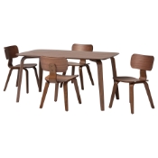Baxton Studio Billie Wood 5-Piece Dining Set - Bentwood Frame Table with Matching Chairs, Mid-Century Style Set for Dining Room or Kitchen